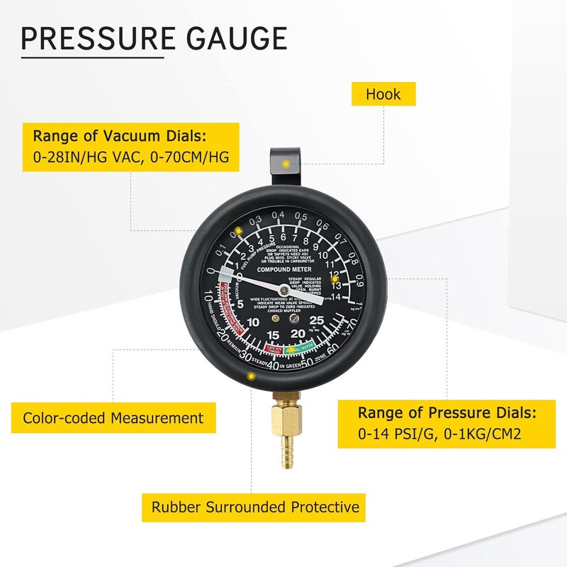 Acymner Vacuum and Fuel Pump Tester Gauge Kit | Gauge Leak Carburetor Pressure Diagnostics Tool Kit - Image 3